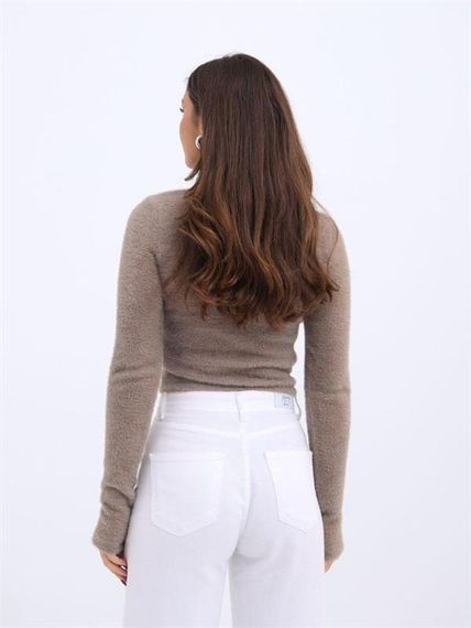 42461 TRİKO SİMLİ BALIKÇI KAZAK-KAHVE - фото 3