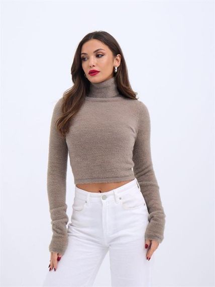 42461 TRİKO SİMLİ BALIKÇI KAZAK-KAHVE - фото 5