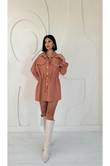 Kiremit Çıtçıtlı Tünelli Gömlek - fotoğraf 2