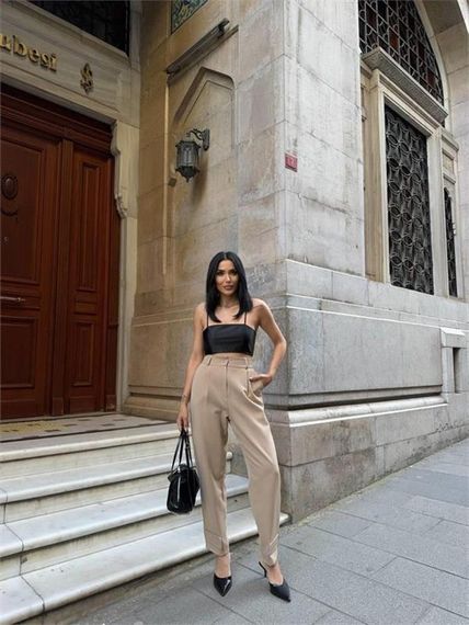 PAÇASI CIRTLI PANTOLON - Bej - фото 2