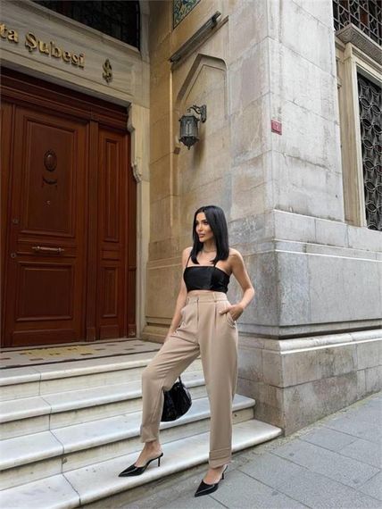 PAÇASI CIRTLI PANTOLON - Bej - фото 1