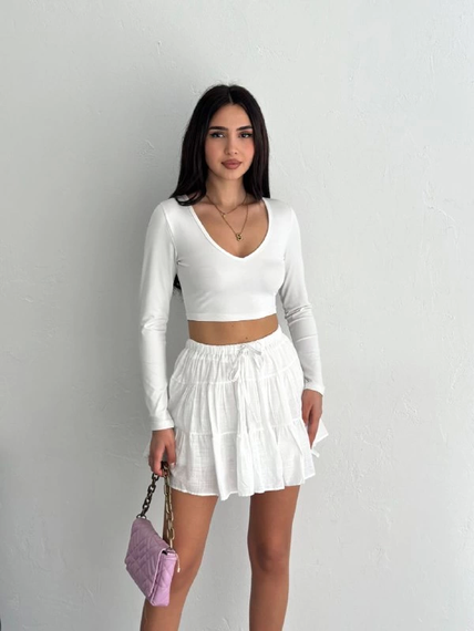 Keten Şortlu Etek - Beyaz - fotoğraf 3