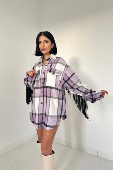 Lila Arkası Püsküllü Gömlek - фото 3