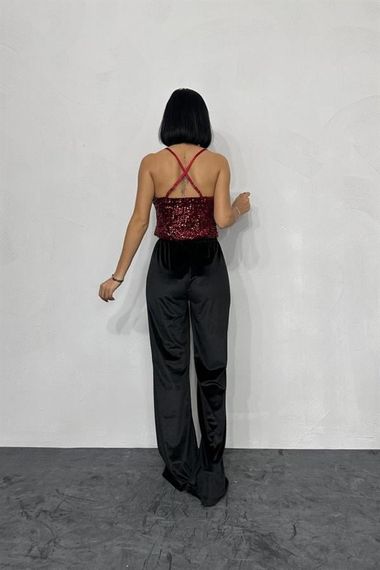 Bordo Askılı Degaje Bluz - صورة 3