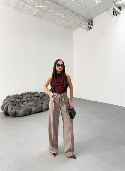 Sante Çi̇zgi̇li̇ Bel Kuşakli Palazzo Pantolon - fotoğraf 1