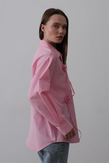 Çiçekli Oversize Gömlek - Pembe - photo 2