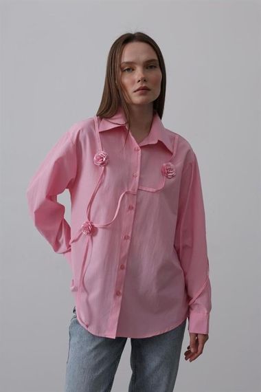 Çiçekli Oversize Gömlek - Pembe - photo 3