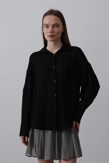 Dantel Detaylı Gömlek - Siyah - фото 1