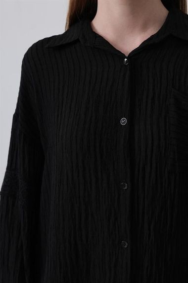 Dantel Detaylı Gömlek - Siyah - фото 3