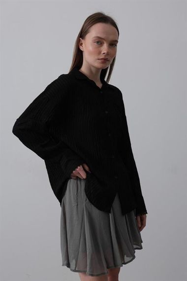 Dantel Detaylı Gömlek - Siyah - фото 2