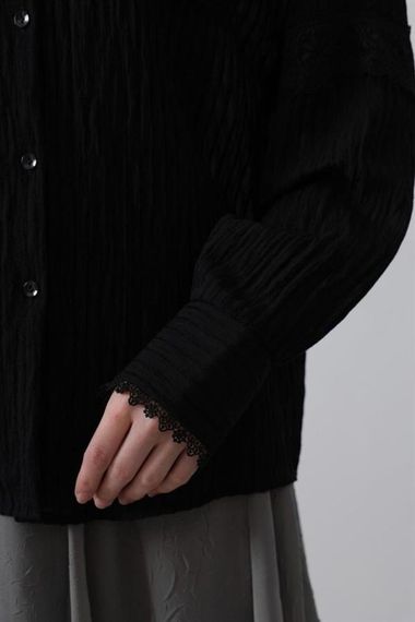 Dantel Detaylı Gömlek - Siyah - фото 4