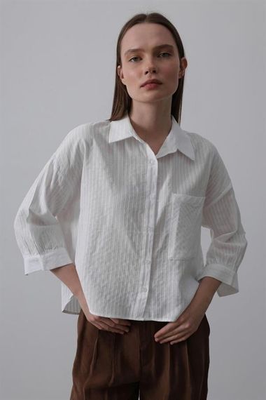 Cepli Kısa Kesim Gömlek - Beyaz - фото 2