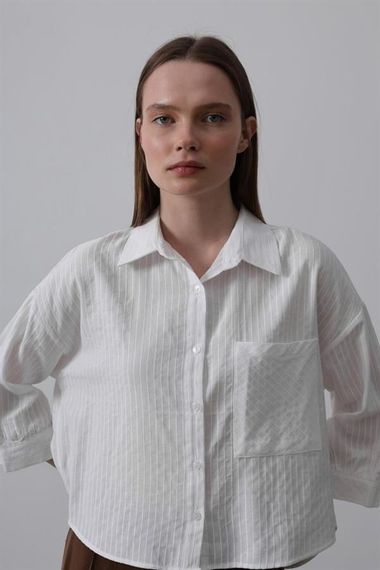 Cepli Kısa Kesim Gömlek - Beyaz - фото 4