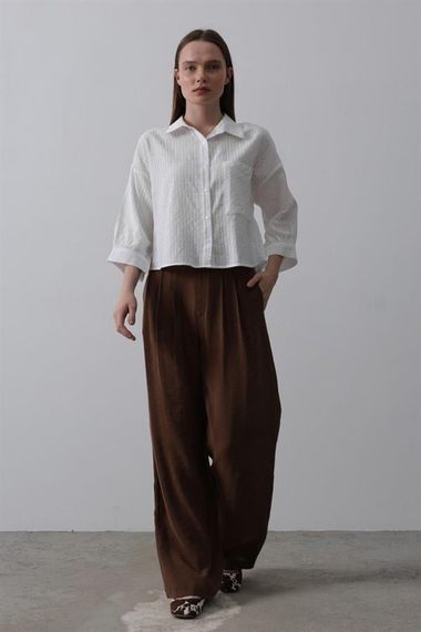 Cepli Kısa Kesim Gömlek - Beyaz - фото 1