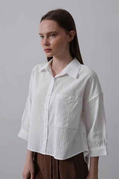 Cepli Kısa Kesim Gömlek - Beyaz - фото 3