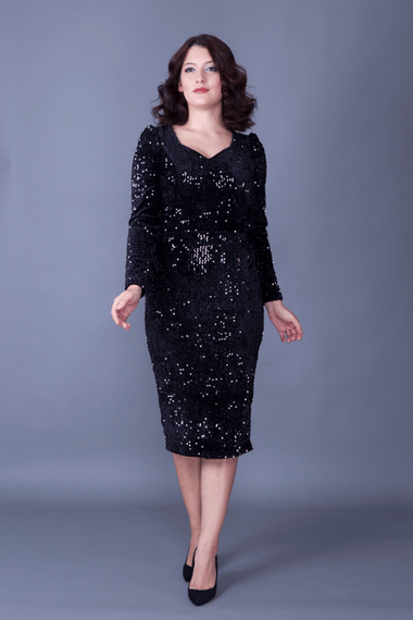 فستان سهرة من القماش المخملي المرن بأكمام طويلة وطول متوسط الطول وفستان للدعوة والتخرج - أسود - صورة 4