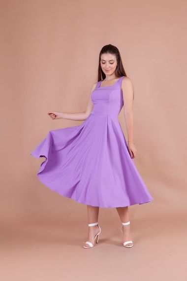 Women's Square Neck Sleeveless Midi Dress-Lilac - photo 4