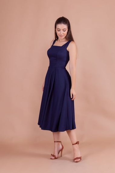 Women's Square Neck Sleeveless Midi Dress-Navy Blue - photo 3