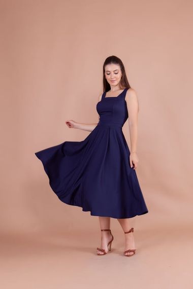 Women's Square Neck Sleeveless Midi Dress-Navy Blue - photo 4