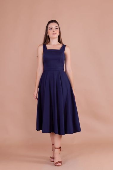 Women's Square Neck Sleeveless Midi Dress-Navy Blue - photo 2