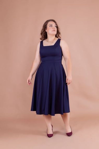 Women's Square Neck Sleeveless Midi Dress-Navy Blue - photo 5