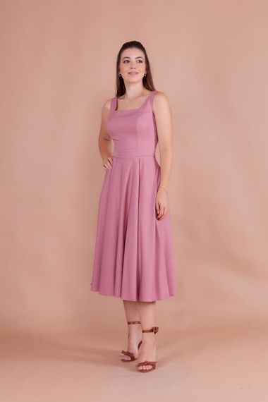 Women's Square Neck Sleeveless Midi Dress - Dusty Rose - photo 1