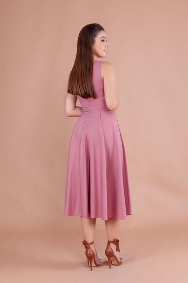 Women's Square Neck Sleeveless Midi Dress - Dusty Rose - photo 4