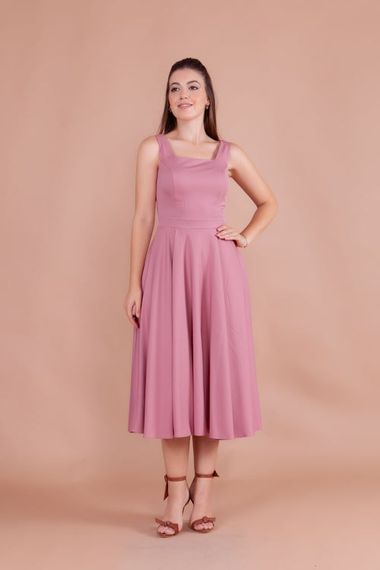 Women's Square Neck Sleeveless Midi Dress - Dusty Rose - photo 3