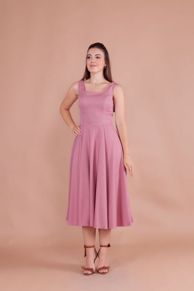 Women's Square Neck Sleeveless Midi Dress - Dusty Rose - photo 2