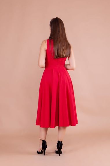 Women's Square Collar Sleeveless Midi Dress-Red - photo 4