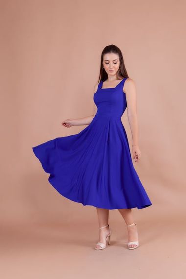 Women's Square Neck Sleeveless Midi Dress - Royal Blue - photo 1