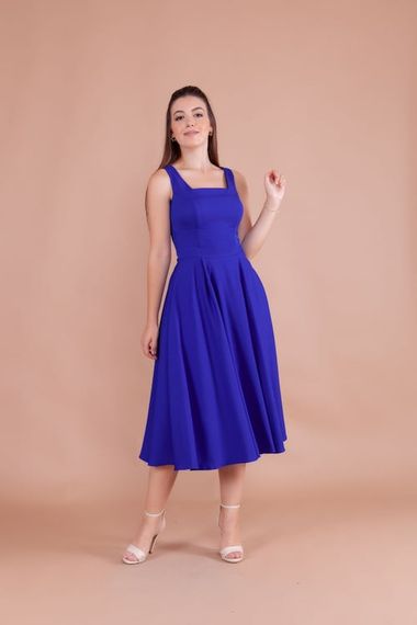 Women's Square Neck Sleeveless Midi Dress - Royal Blue - photo 4