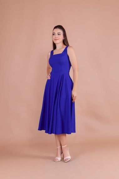 Women's Square Neck Sleeveless Midi Dress - Royal Blue - photo 3