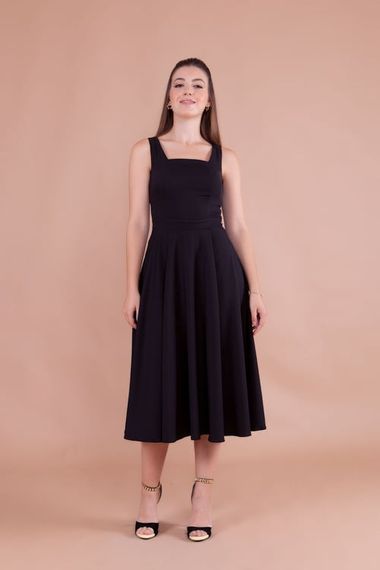 Women's Square Neck Sleeveless Midi Dress-Black - photo 1