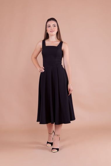 Women's Square Neck Sleeveless Midi Dress-Black - photo 4