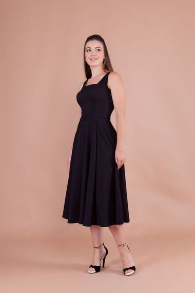 Women's Square Neck Sleeveless Midi Dress-Black - photo 2