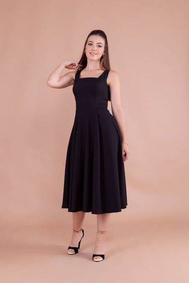 Women's Square Neck Sleeveless Midi Dress-Black - photo 3