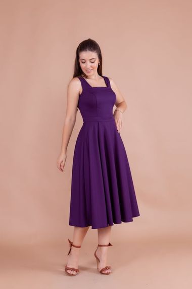 Women's Square Neck Sleeveless Midi Dress - Plum - photo 4