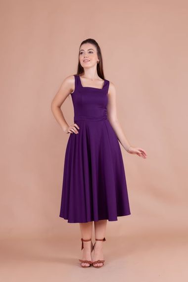 Women's Square Neck Sleeveless Midi Dress - Plum - photo 3