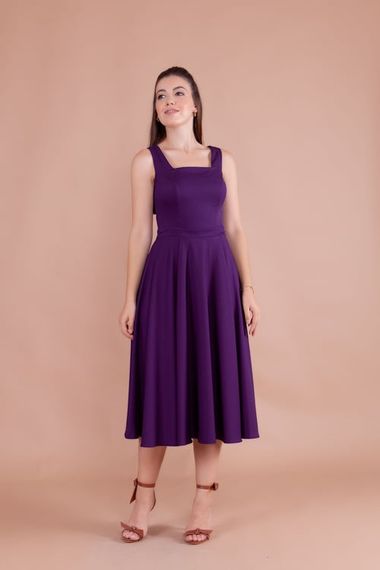 Women's Square Neck Sleeveless Midi Dress - Plum - photo 2