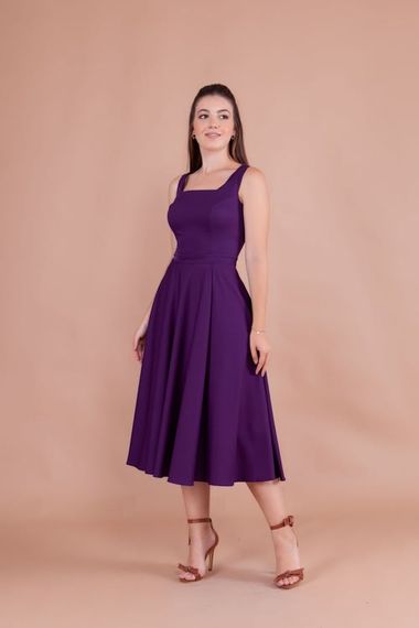 Women's Square Neck Sleeveless Midi Dress - Plum - photo 1