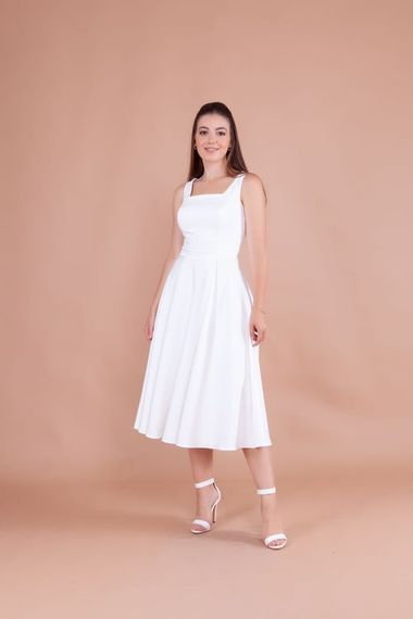 Women's Square Neck Sleeveless Midi Dress-White - photo 1