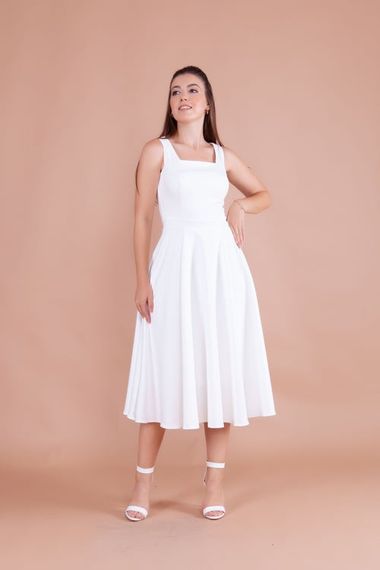 Women's Square Neck Sleeveless Midi Dress-White - photo 2