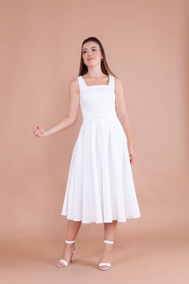 Women's Square Neck Sleeveless Midi Dress-White - photo 4