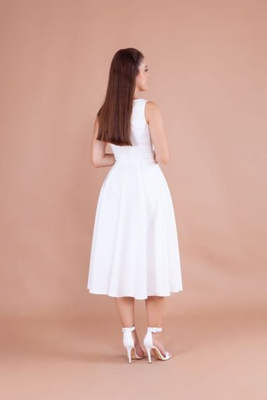 Women's Square Neck Sleeveless Midi Dress-White - photo 5