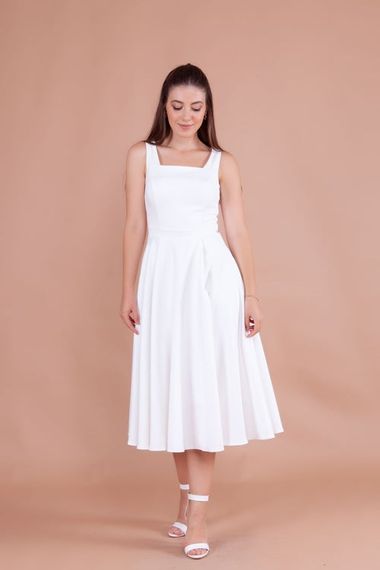 Women's Square Neck Sleeveless Midi Dress-White - photo 3