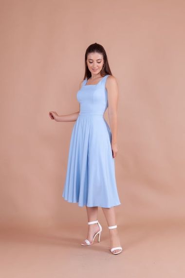 Women's Square Neck Sleeveless Midi Dress - Baby Blue - photo 1