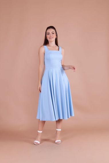 Women's Square Neck Sleeveless Midi Dress - Baby Blue - photo 3