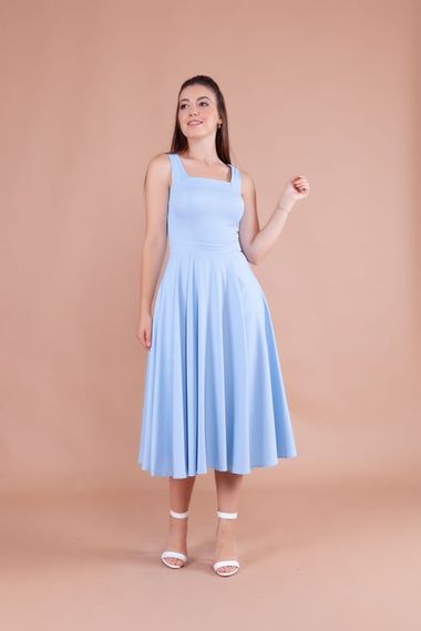 Women's Square Neck Sleeveless Midi Dress - Baby Blue - photo 4