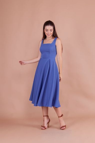 Women's Square Neck Sleeveless Midi Dress-Jeans - photo 2